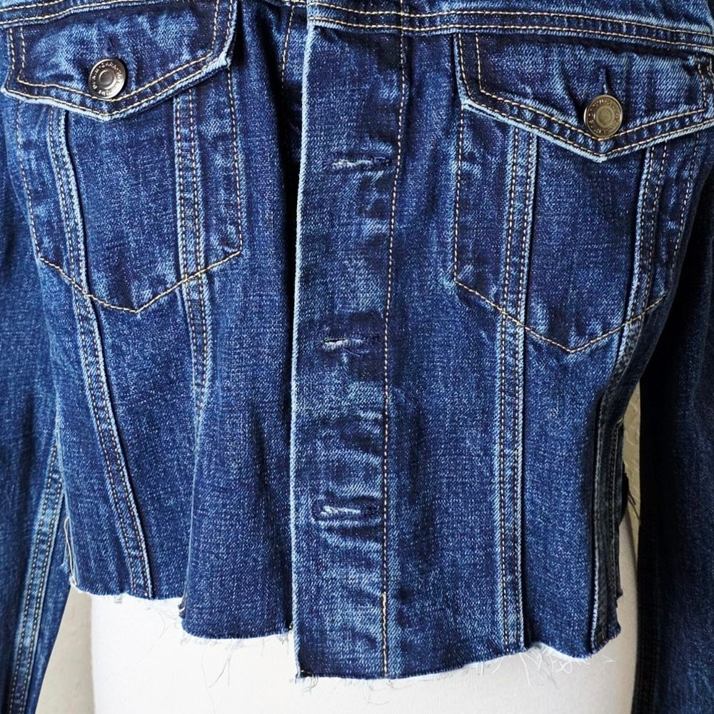 Zara Cropped Dark Wash Denim Jean Jacket Womens Size L New - Picture 6 of 9